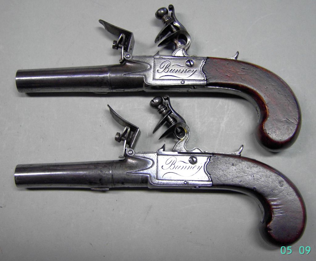 England, Paar Boxlock-Taschenpistolen von Joseph BUNNEY in London, um 1780