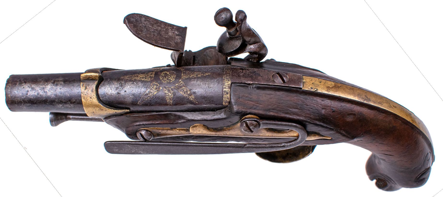 Sehr kleine Taschenpistole im Chien-de-Mer-Stil, gefertigt in Tulle für einen Marineoffizier